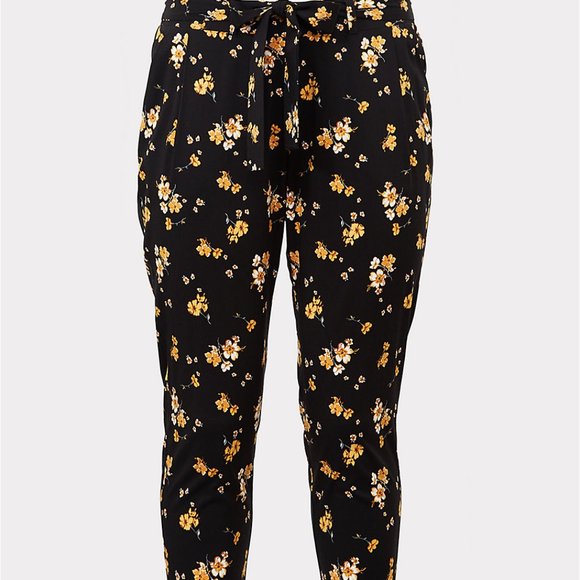 torrid Pants - Torrid New Black With Floral Yellow Print SIze 4